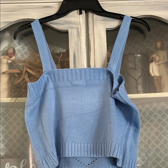 525 Blue Knit Tank Top with Heart Patterns - Picture 4 of 4